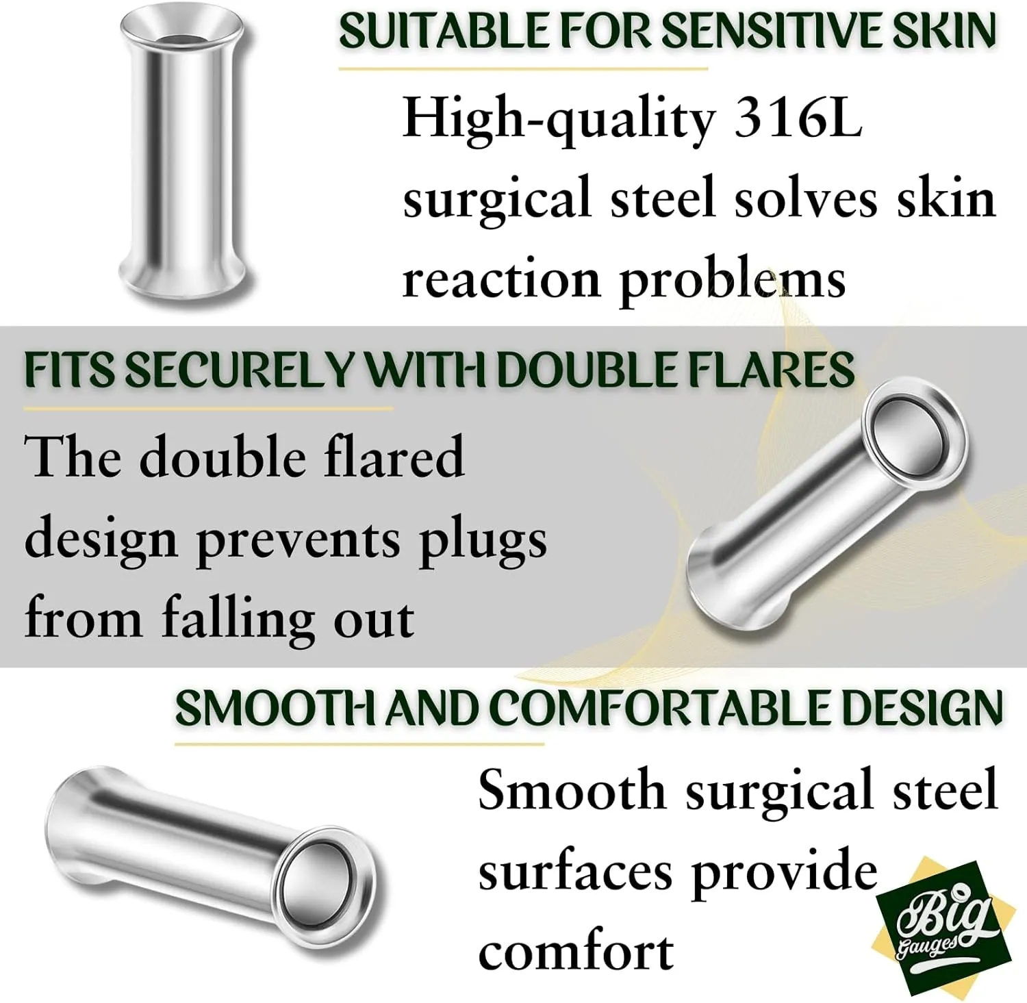 Pair of 316L Surgical Steel Double Flared Saddle Piercing Jewelry Stretcher Ear Plugs Earring Lobe flesh Tunnel