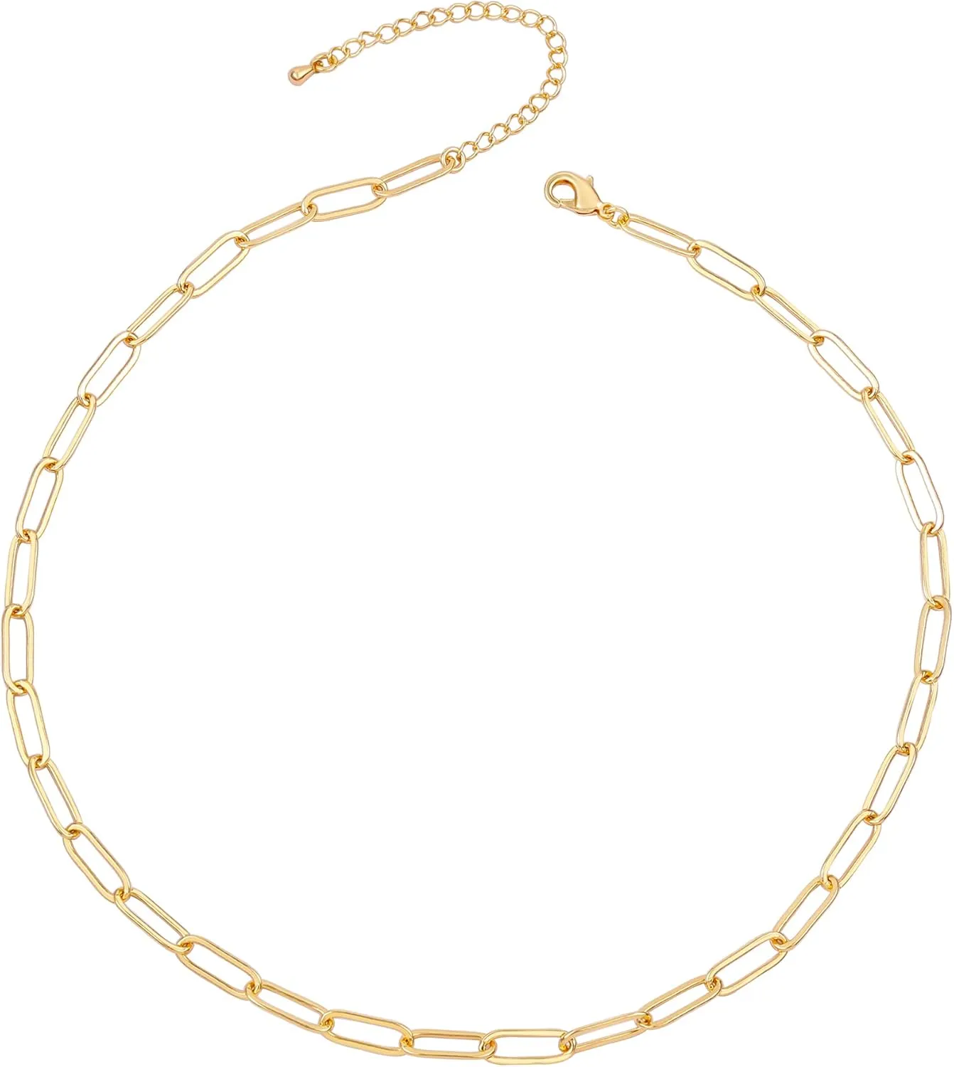 Paperclip Chain Necklace, Paper Clip Necklaces for Women, 14K Gold Plated Chunky Paper Clip Necklace Charm Necklace Chains Link Necklaces for Women 16 Inches