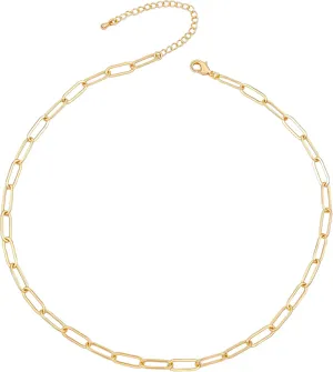 Paperclip Chain Necklace, Paper Clip Necklaces for Women, 14K Gold Plated Chunky Paper Clip Necklace Charm Necklace Chains Link Necklaces for Women 16 Inches