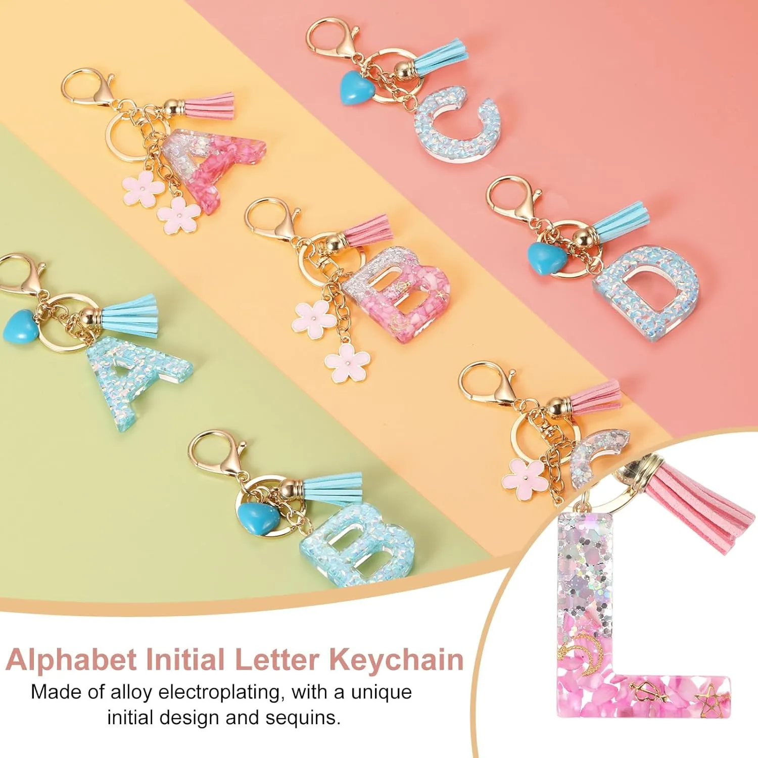 PATIKIL Alphabet Initial Letter Keychain, Resin Cute Keychains with Tassel Flowers Letter l Pendant Charm for Women Key Purse Handbag Bag Accessories, Pink