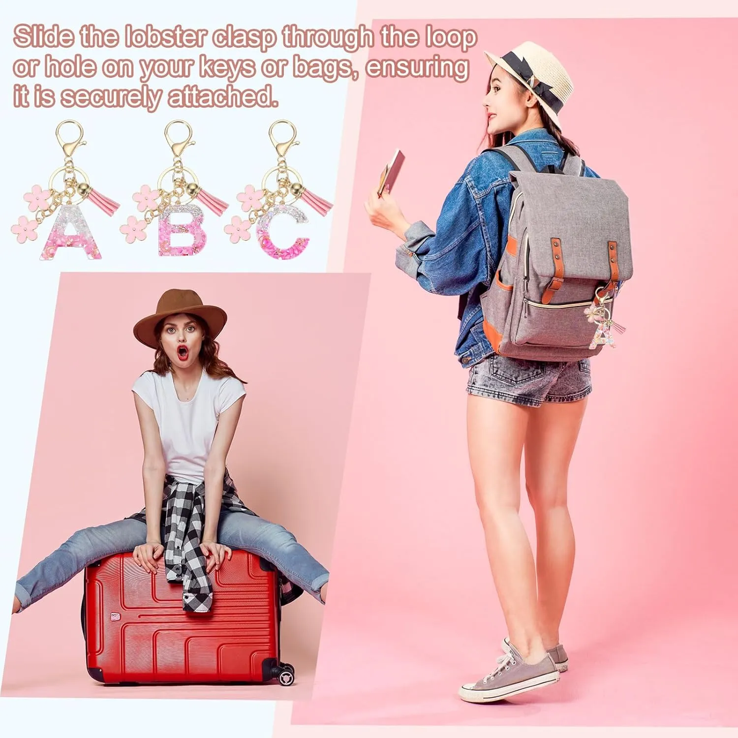 PATIKIL Alphabet Initial Letter Keychain, Resin Cute Keychains with Tassel Flowers Letter l Pendant Charm for Women Key Purse Handbag Bag Accessories, Pink