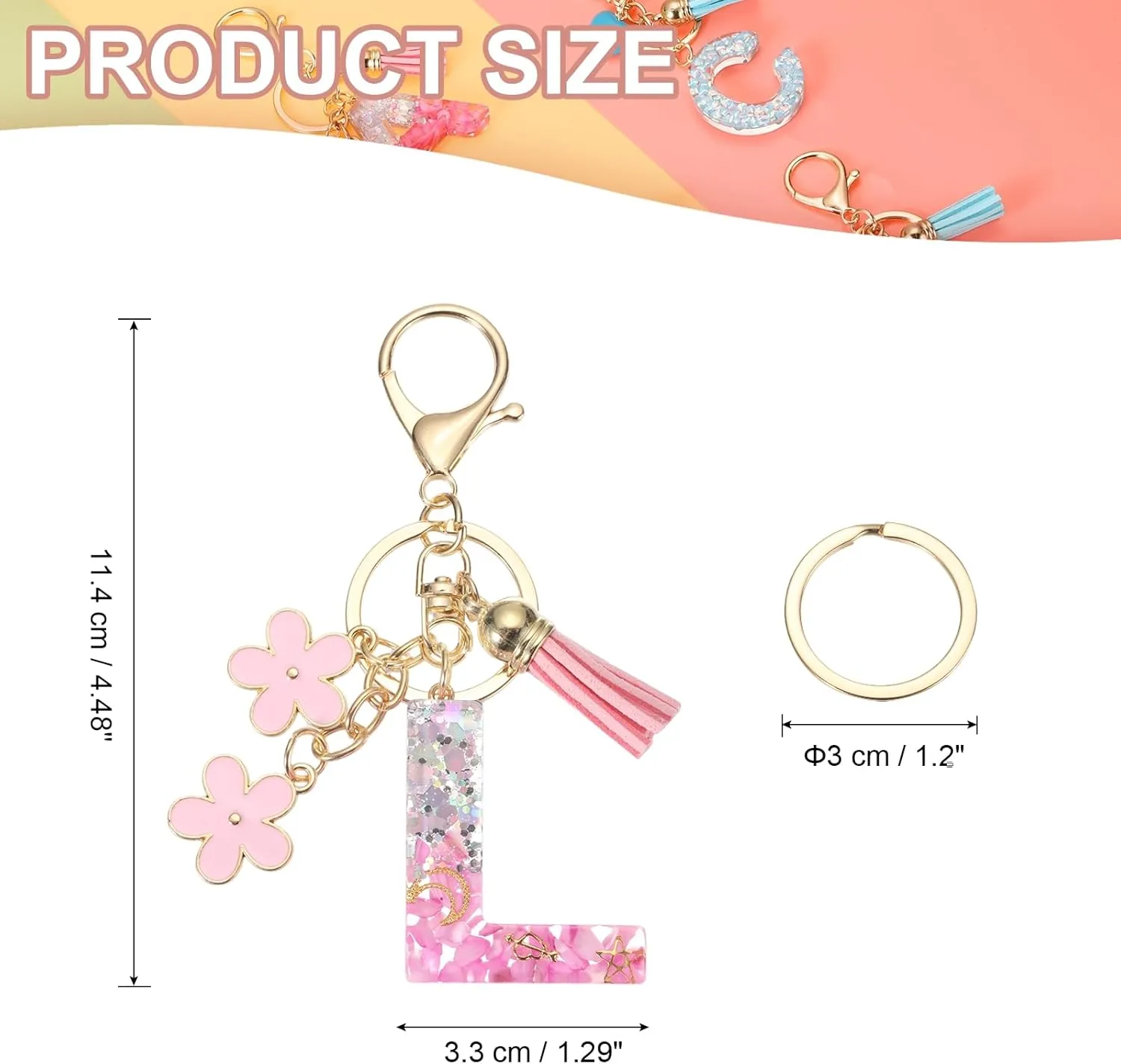 PATIKIL Alphabet Initial Letter Keychain, Resin Cute Keychains with Tassel Flowers Letter l Pendant Charm for Women Key Purse Handbag Bag Accessories, Pink