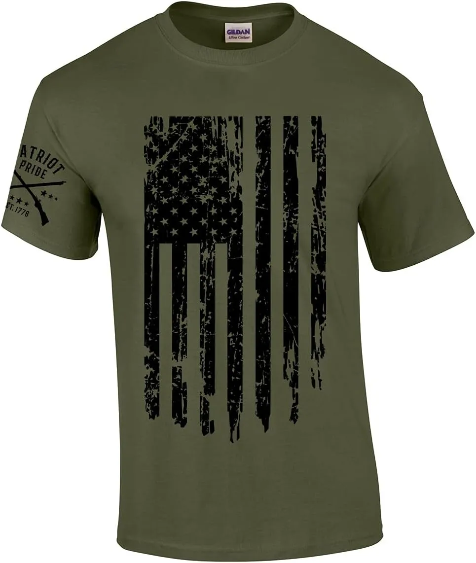 Patriot Pride Men's Distressed American Flag Patriotic Short Sleeve T-Shirt Graphic Tee