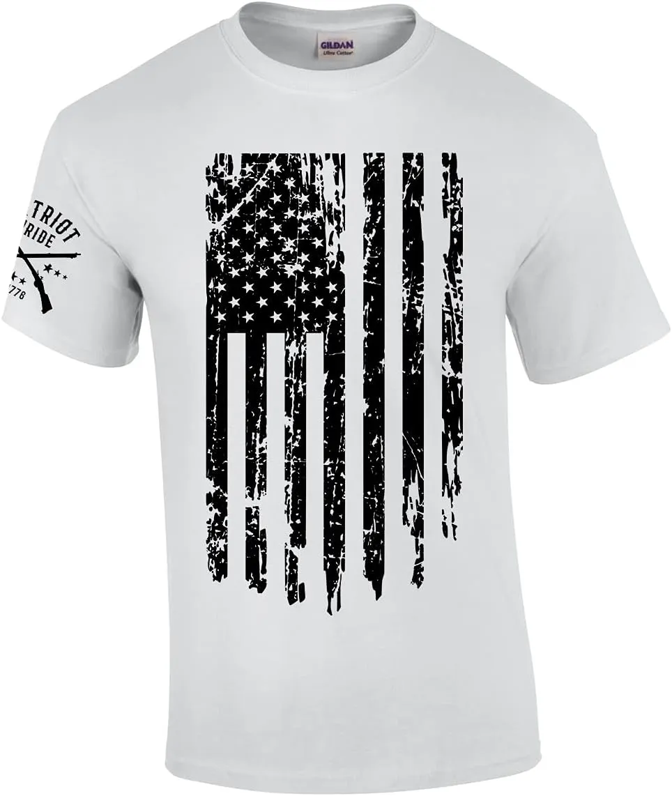 Patriot Pride Men's Distressed American Flag Patriotic Short Sleeve T-Shirt Graphic Tee