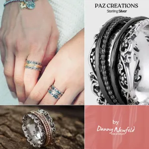 Paz Creations 925 Sterling Silver Spinner Ring for Woman, Anxiety Fidget Rings Hand Crafted, Vintage Style, with 1 Year Warranty