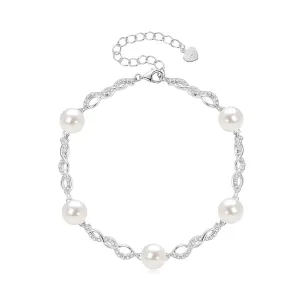Pearl Bracelet for Women 925 Sterling Silver Freshwater Cultured White Pearl Handmade Bracelet Infinity Design Bracelets Jewelry