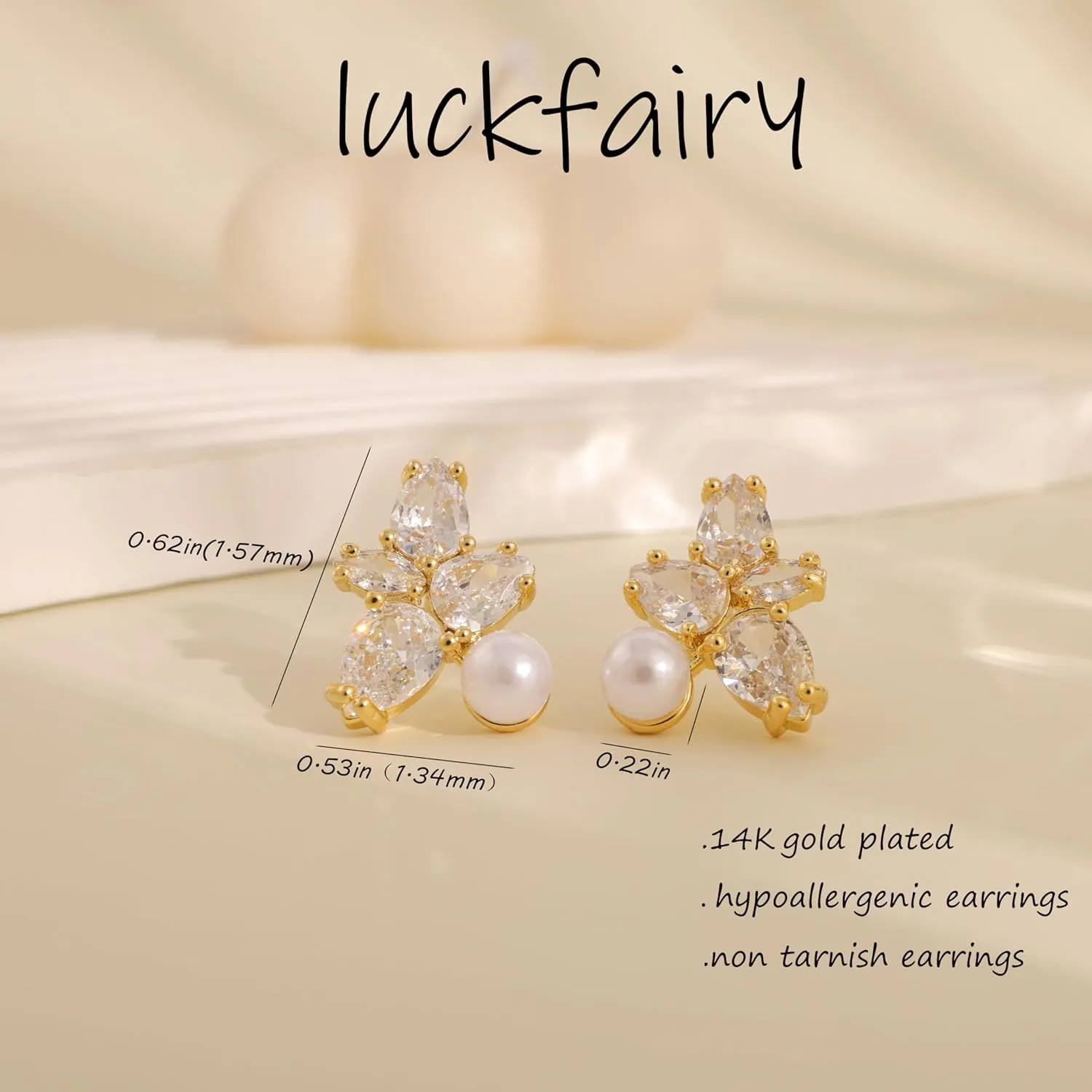 Pearl Earrings for Women Trendy, Dainty Gold Pearl Drop Earrings for Women 14k Gold/Silver Plated Small Pearl Dangle Earrings Cute CZ Gold Pearl Stud Earrings Gold Jewelry Wedding Earrings for Brides