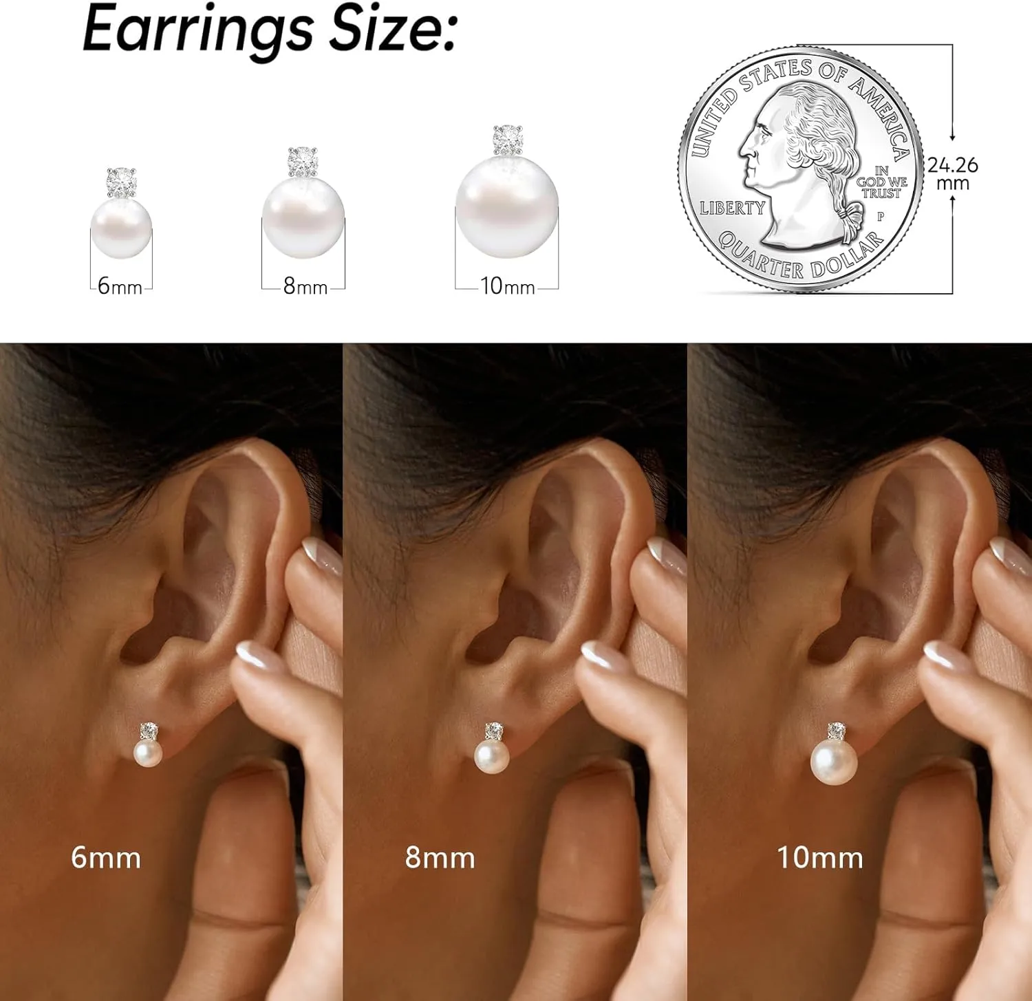 Pearl Earrings,6mm/8mm/10mm Gold/Silver Pearl Stud Earrings for Women Dainty 14K Gold CZ Diamond Earring Trendy Hypoallergenic Wedding Earring for Women Bridesmaid Gift