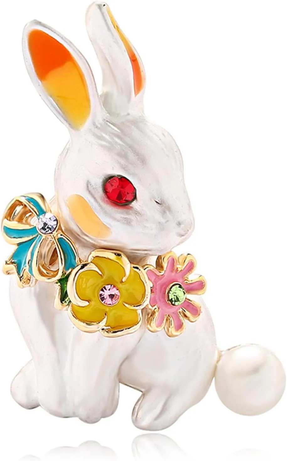 Pearl Rabbit Brooch Pin for Women Easter Daisy Flower Brooch Vintage Gold Plated Enamel Animal Pin Clip Elegant Scarves Sweater Dress Jewelry Accessories