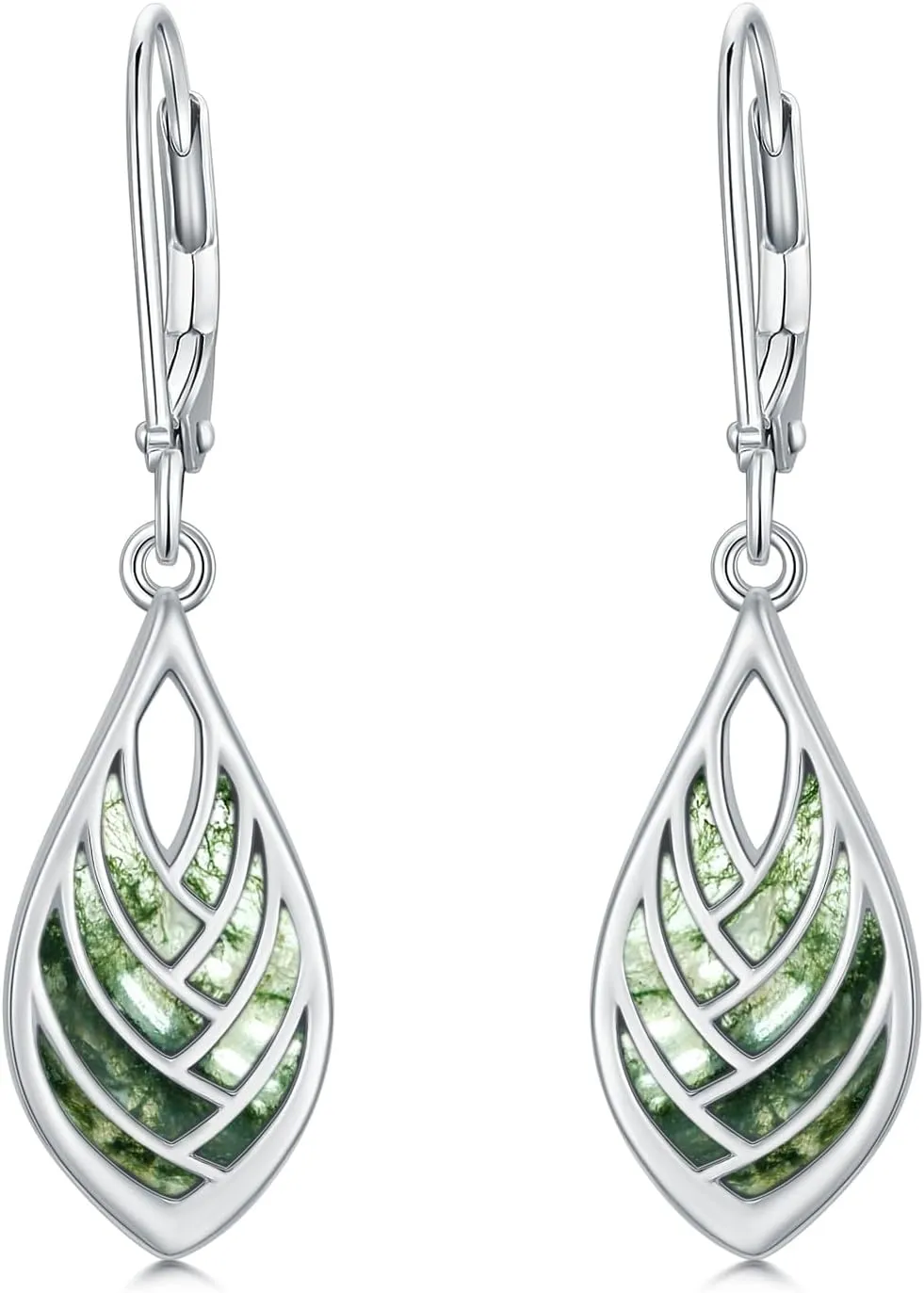 PELOVNY Moss Agate Earrings 925 Sterling Silver Hypoallergenic Teardrop Earrings Moss Agate Jewelry for Women Mothers Day Birthday Christmas Gifts