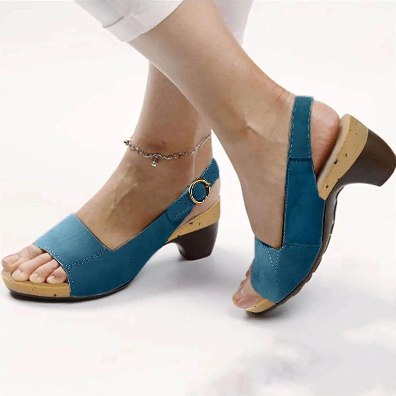 peqiut Casual Sandals Women Orthopedic Sandals for Women Chunky Heel Strap Shoes Comfortable Slip On Casual Sandals