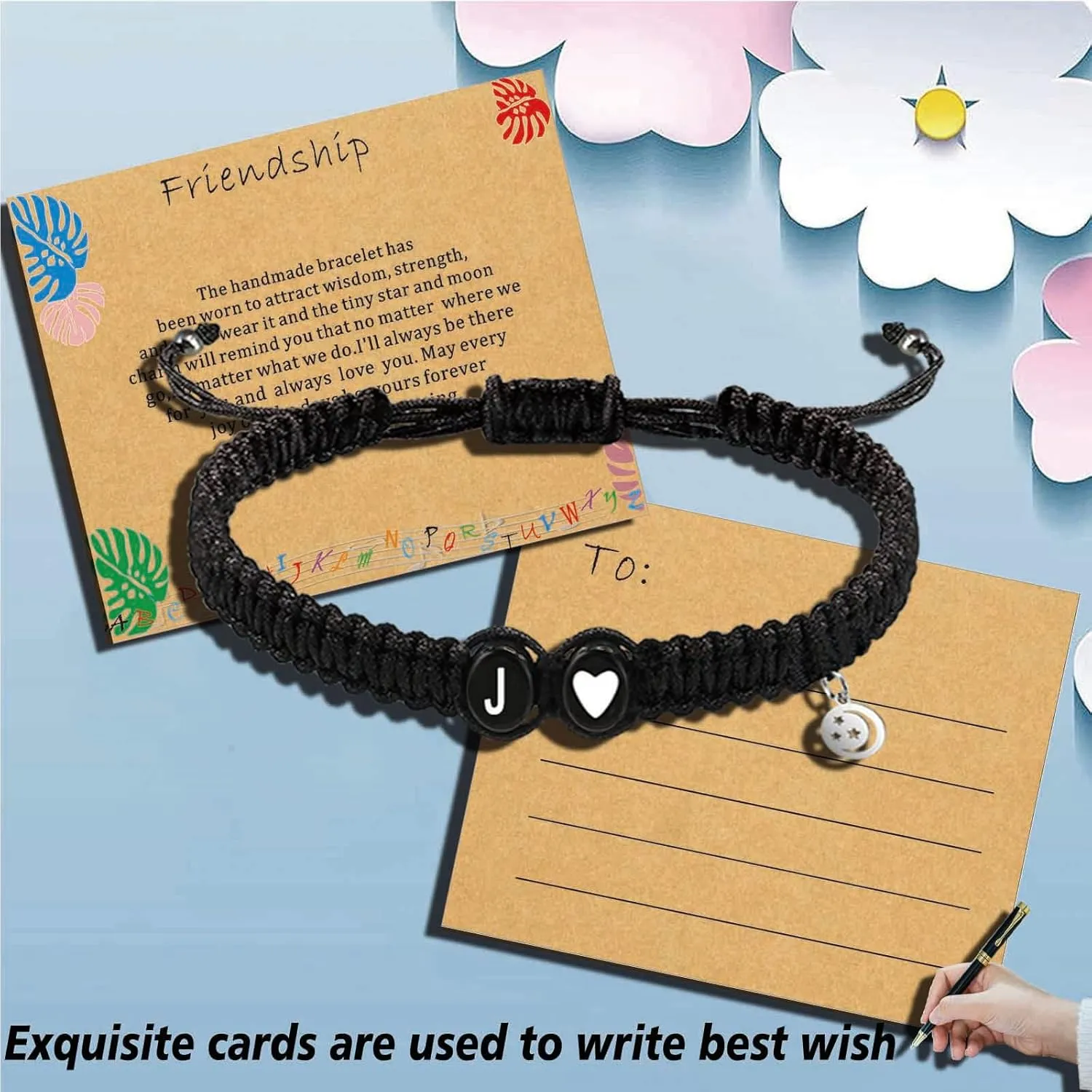 Personalized Initial Heart Bracelets for His or Hers Women Teen Girls Boys Men Friend Birthday Graduation Gifts Adjustable Letter A-Z Braided Bracelets Moon Star Pendant Friendship Gifts