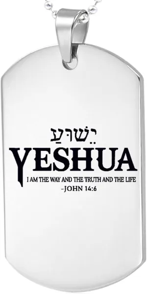 Personalized Inspirational Silver Pendant Necklaces,Yeshua Hebrew Name Jesus The Way Truth Life Christian Bible,Engraving Customized Stainless Steel Necklaces for Men Women