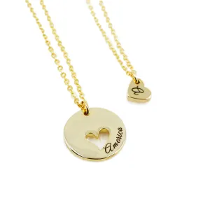 Personalized Mother Daughter Necklace Set, Mommy and Me Two Necklace, Mothers Day Gift, Gifts for Her, Heart Necklace, Child Mom Jewelry Set
