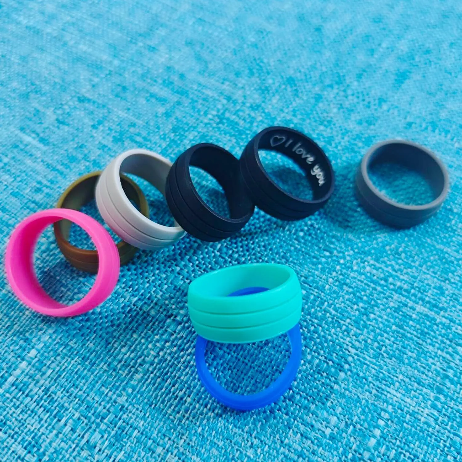 Personalized Relationship Couple Silicone Rings 8mm Double Line Grooved Silicone Ring-Yoga Inspirational Rings-Christian Jesus Cross Faith Rings-Engagement Rings,Size 6-12
