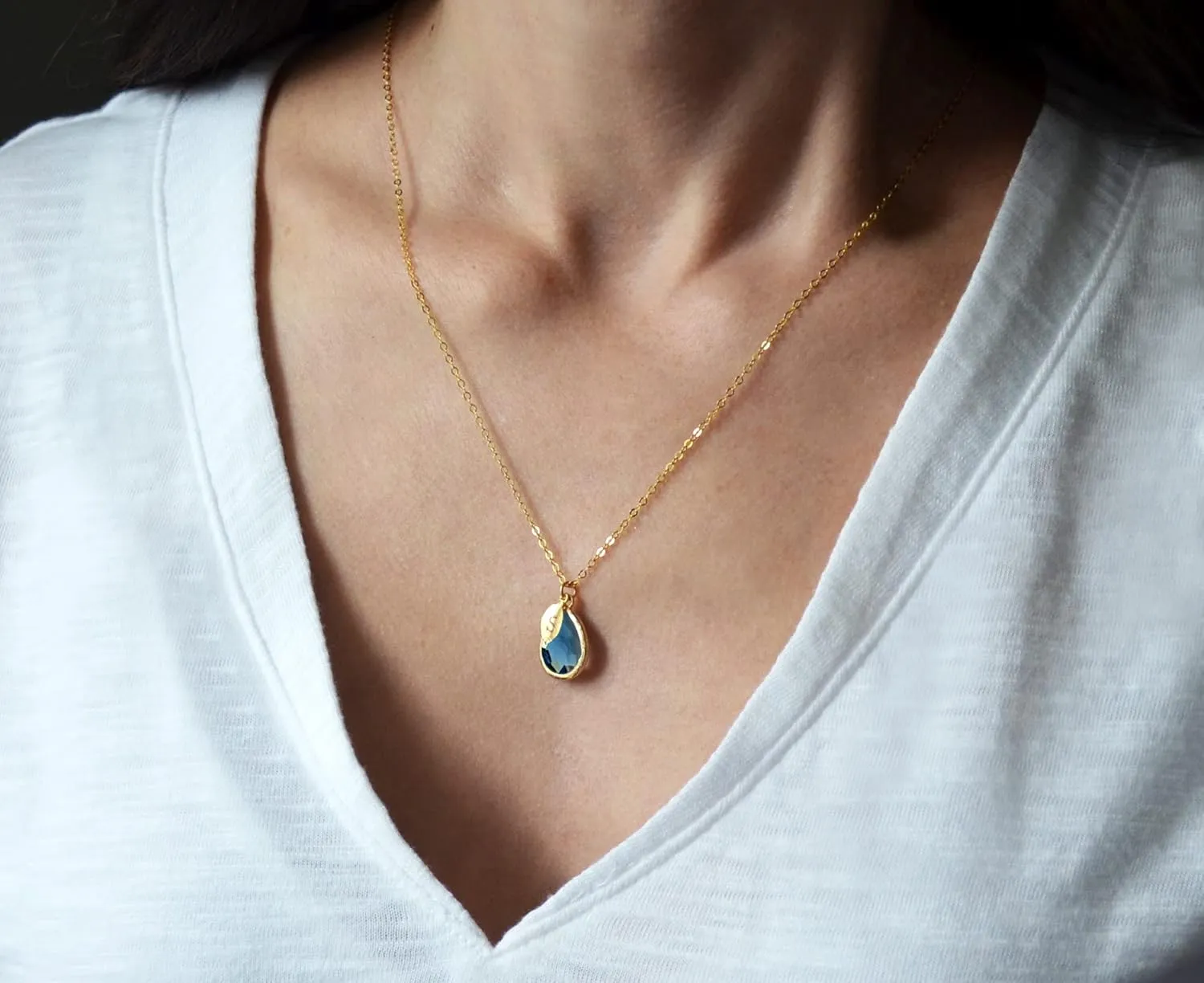 Personalized Sapphire Necklace, September Teardrop Birthstone Necklace, Bridesmaid Necklace, Custom Initial Necklace, Birthday Gift for Her