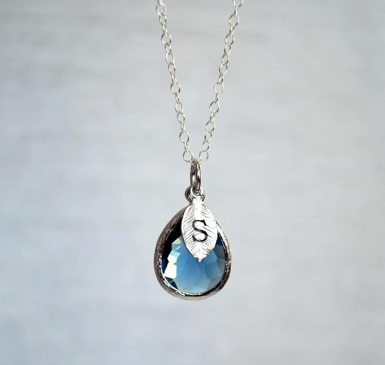 Personalized Sapphire Necklace, September Teardrop Birthstone Necklace, Bridesmaid Necklace, Custom Initial Necklace, Birthday Gift for Her