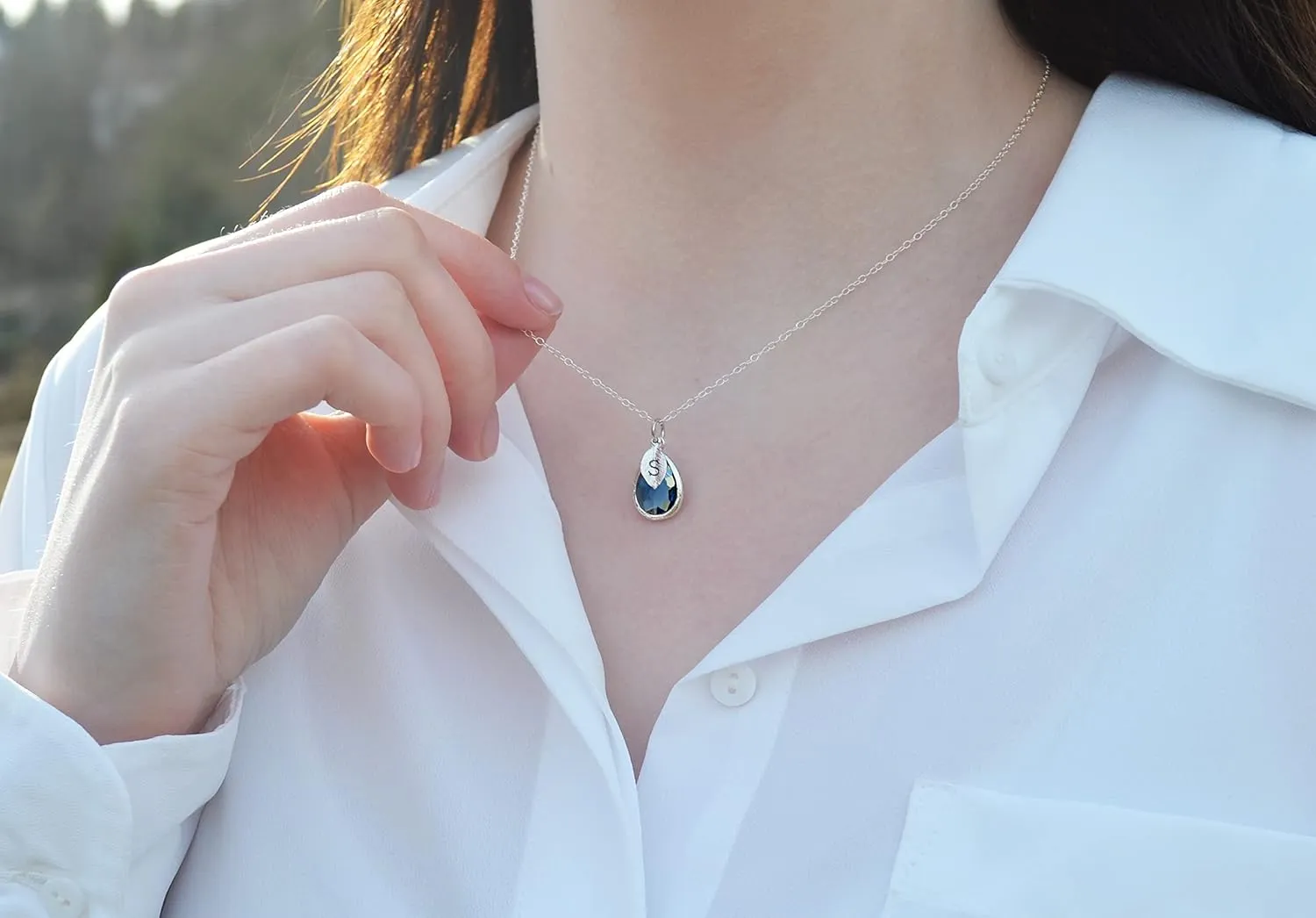Personalized Sapphire Necklace, September Teardrop Birthstone Necklace, Bridesmaid Necklace, Custom Initial Necklace, Birthday Gift for Her
