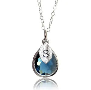 Personalized Sapphire Necklace, September Teardrop Birthstone Necklace, Bridesmaid Necklace, Custom Initial Necklace, Birthday Gift for Her