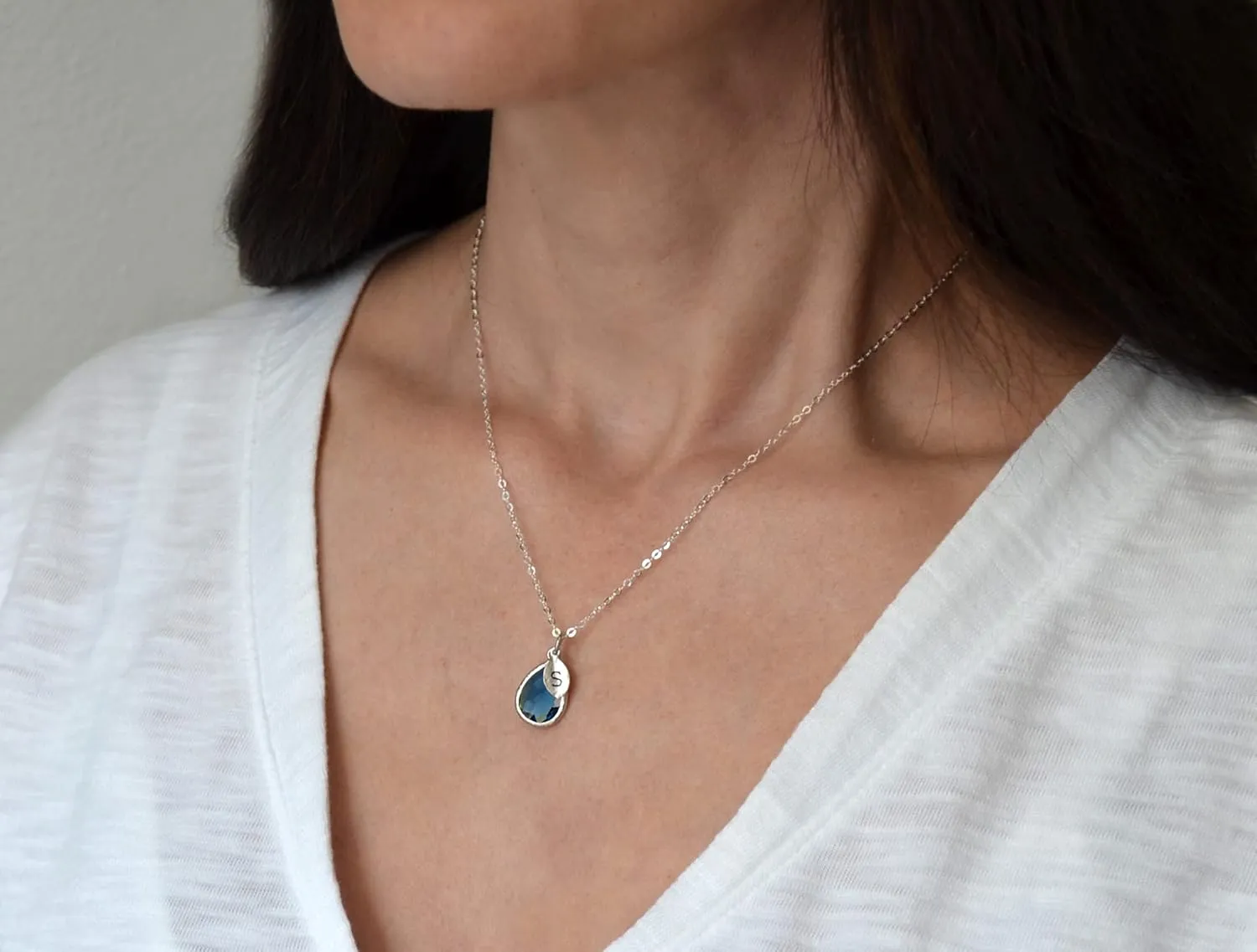 Personalized Sapphire Necklace, September Teardrop Birthstone Necklace, Bridesmaid Necklace, Custom Initial Necklace, Birthday Gift for Her