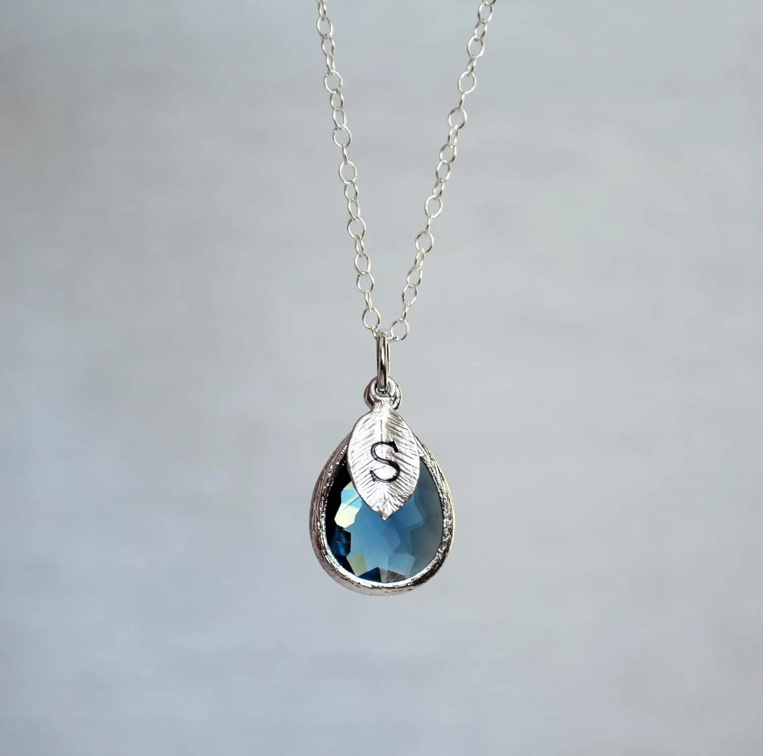 Personalized Sapphire Necklace, September Teardrop Birthstone Necklace, Bridesmaid Necklace, Custom Initial Necklace, Birthday Gift for Her
