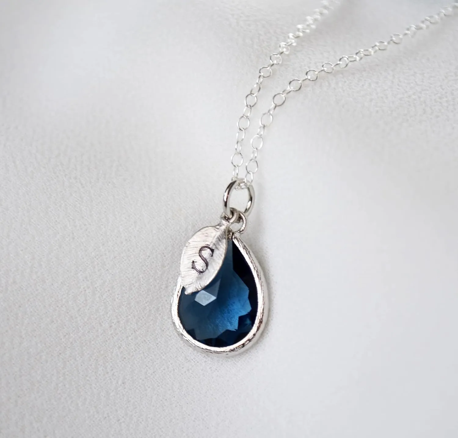 Personalized Sapphire Necklace, September Teardrop Birthstone Necklace, Bridesmaid Necklace, Custom Initial Necklace, Birthday Gift for Her