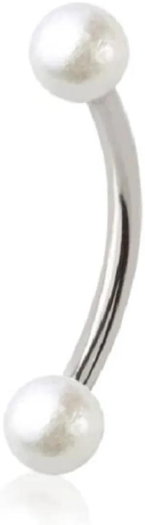 Pierced Owl 16GA 316L Stainless Steel Faux Pearl Ball Ends Curved Eyebrow Barbell