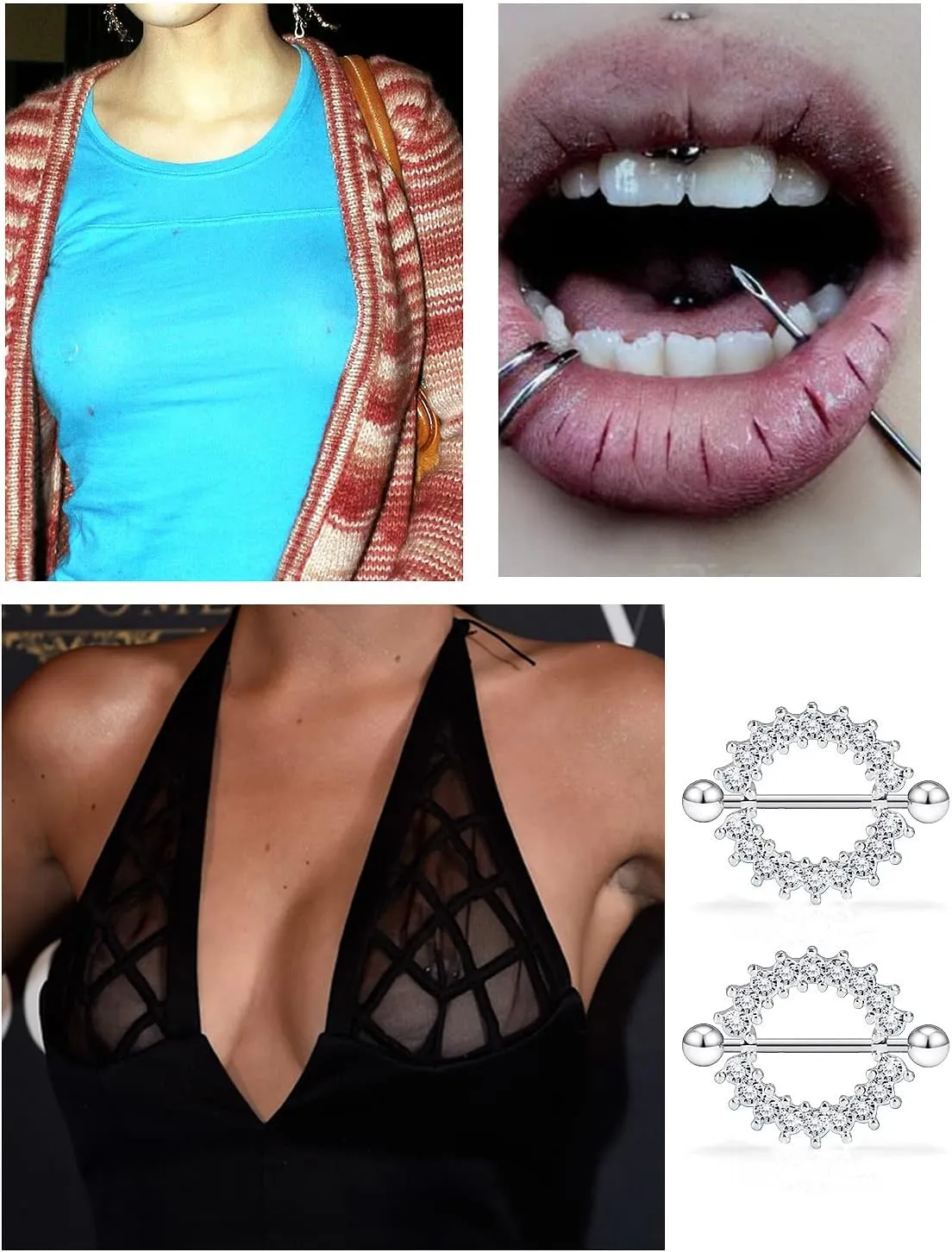 Piercing Kit Nipple Jewelry kit 14G Surgical Stainless Steel Nipple/Tongue Piercing Jewelry Set 14 Gauge Piercing Needles CZ Silver Black Nipple Tongue Ring for Women Men Body Piercing Kits