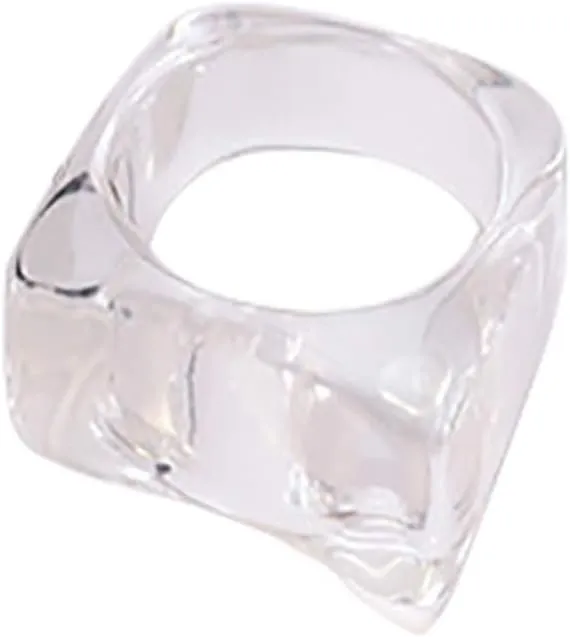 Pingyongchang Colorful Statement Chunky Geometric Resin Ring Art Deco Marble Pattern Rings Irregular Figure Acrylic Jewelry Gift for Women