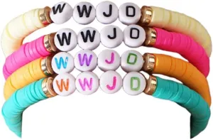 Pingyongchang WWJD Bracelets Colorful Beaded Elastic Bracelets for Women What Would Jesus Layered Letter Bracelets Inspirational Religious Reminder for Women Gifts Jewelry