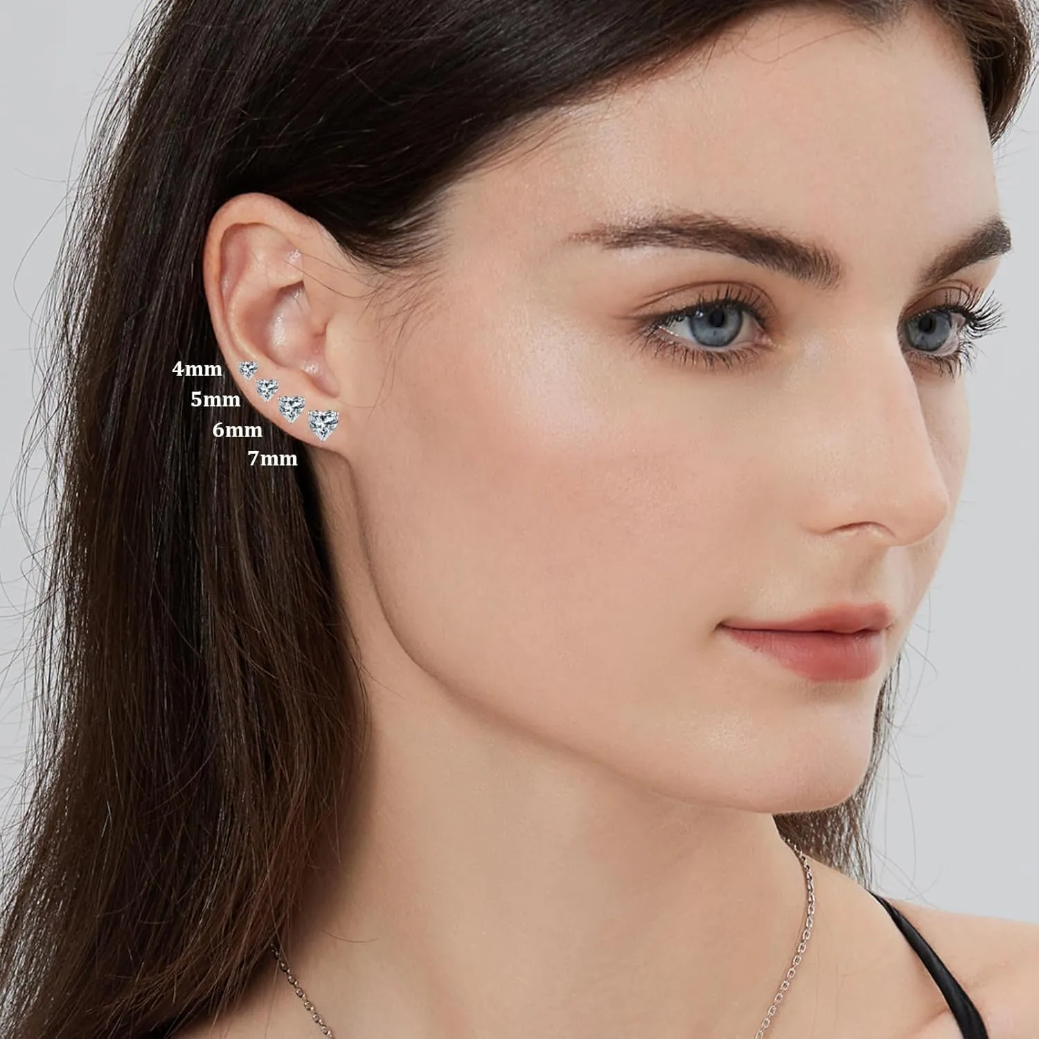 Platinum Plated Heart Cut/Oval Cut Stud Earrings for Unisex 925 Sterling Silver Cubic Zirconia Simulated Diamond Earrings for Women/Men 4MM-7MM
