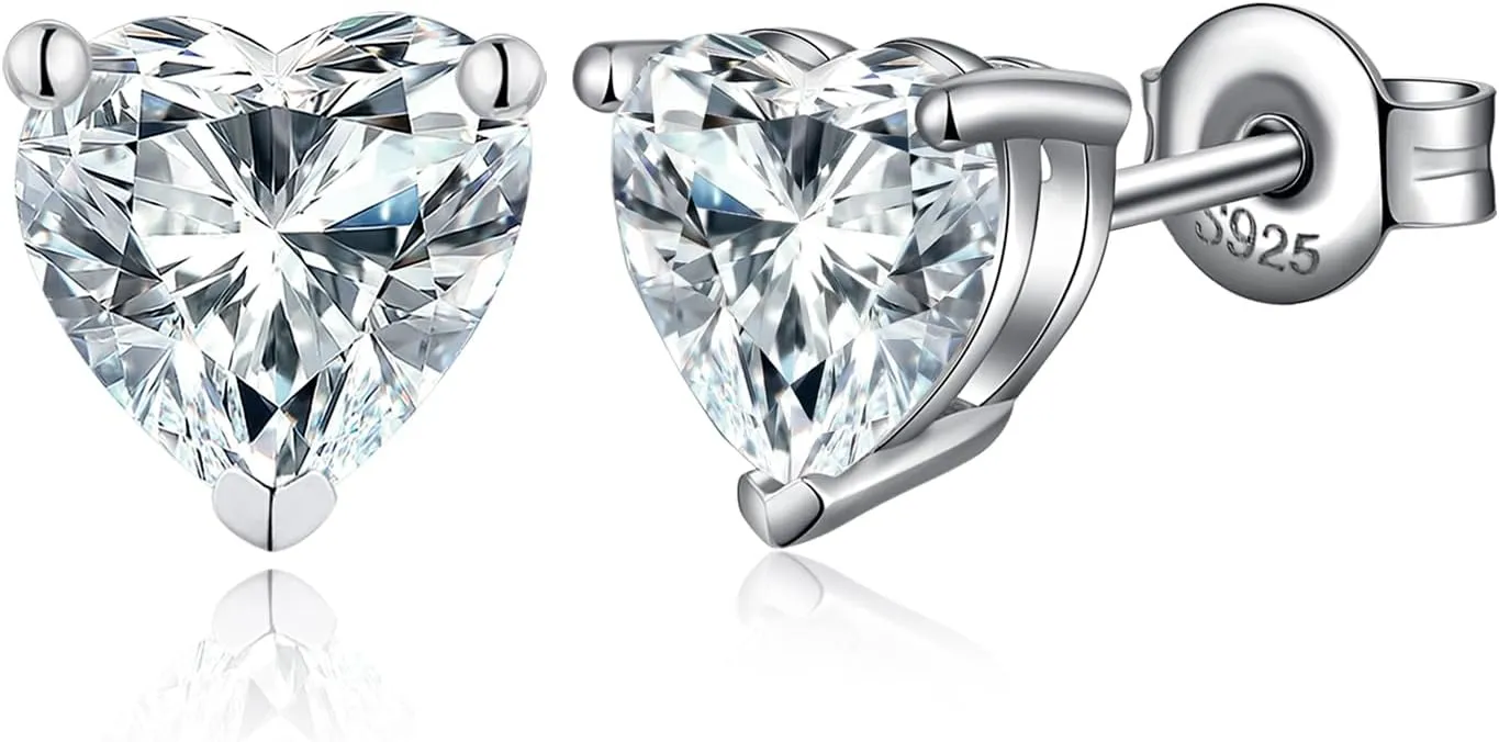 Platinum Plated Heart Cut/Oval Cut Stud Earrings for Unisex 925 Sterling Silver Cubic Zirconia Simulated Diamond Earrings for Women/Men 4MM-7MM