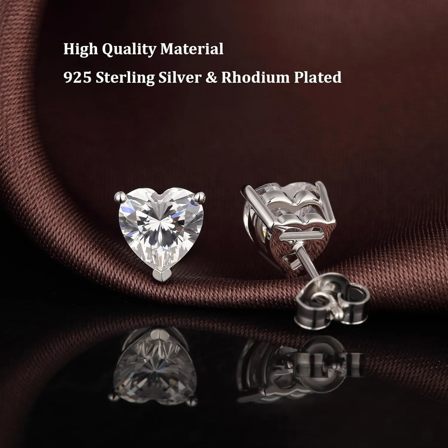 Platinum Plated Heart Cut/Oval Cut Stud Earrings for Unisex 925 Sterling Silver Cubic Zirconia Simulated Diamond Earrings for Women/Men 4MM-7MM