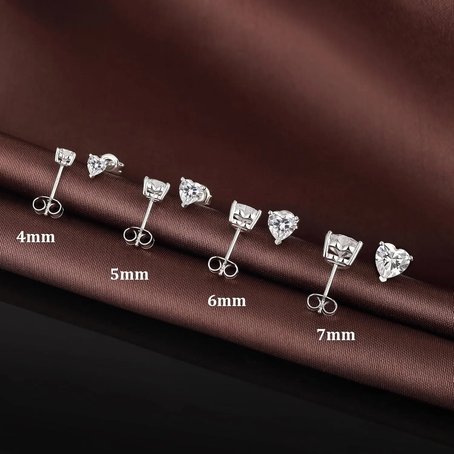 Platinum Plated Heart Cut/Oval Cut Stud Earrings for Unisex 925 Sterling Silver Cubic Zirconia Simulated Diamond Earrings for Women/Men 4MM-7MM