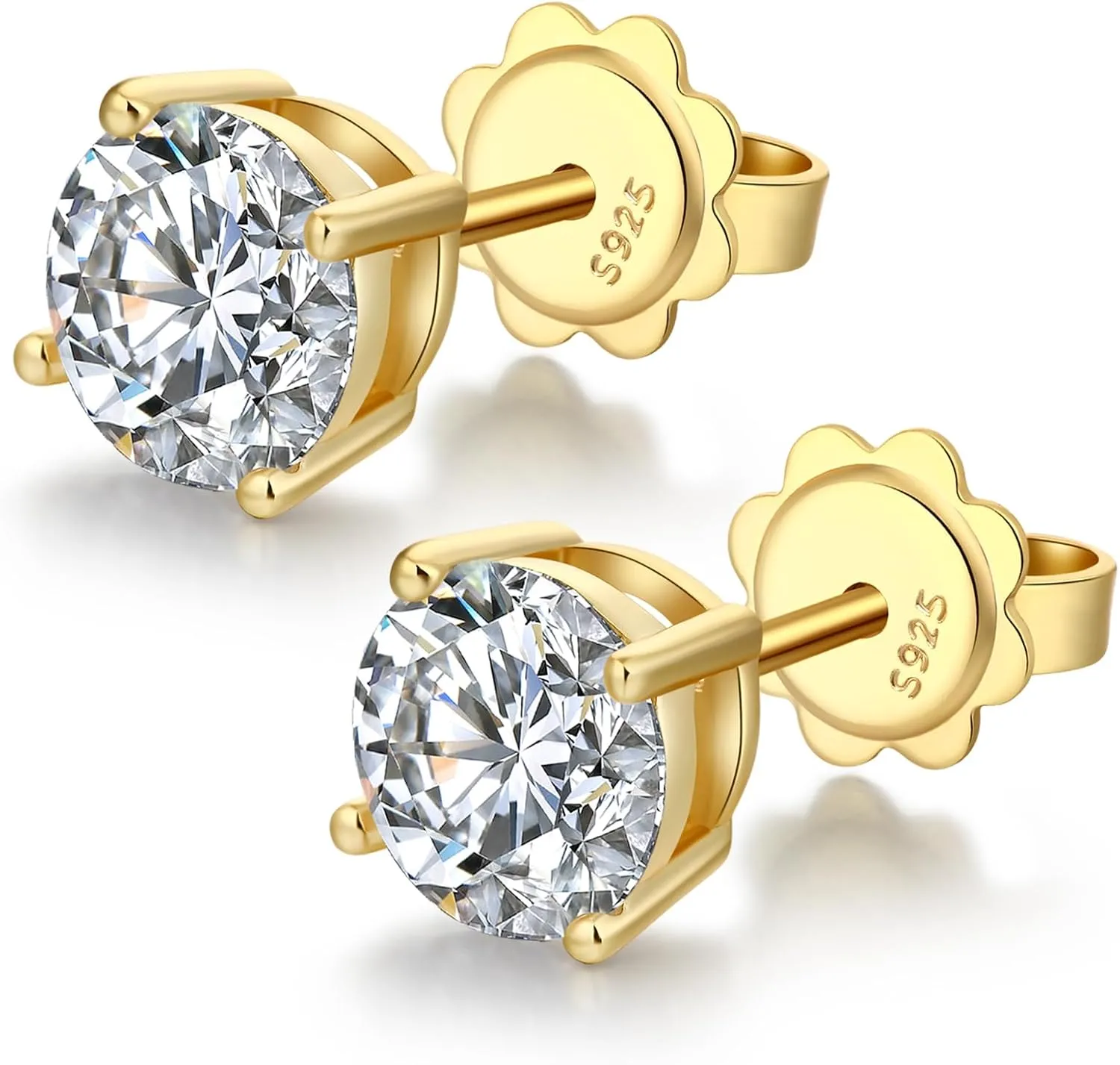 Platinum Plated Round Cut/Square Cut CZ Stud Earrings, 925 Sterling Silver Cubic Zirconia Earrings for Women/Men 4MM-8MM