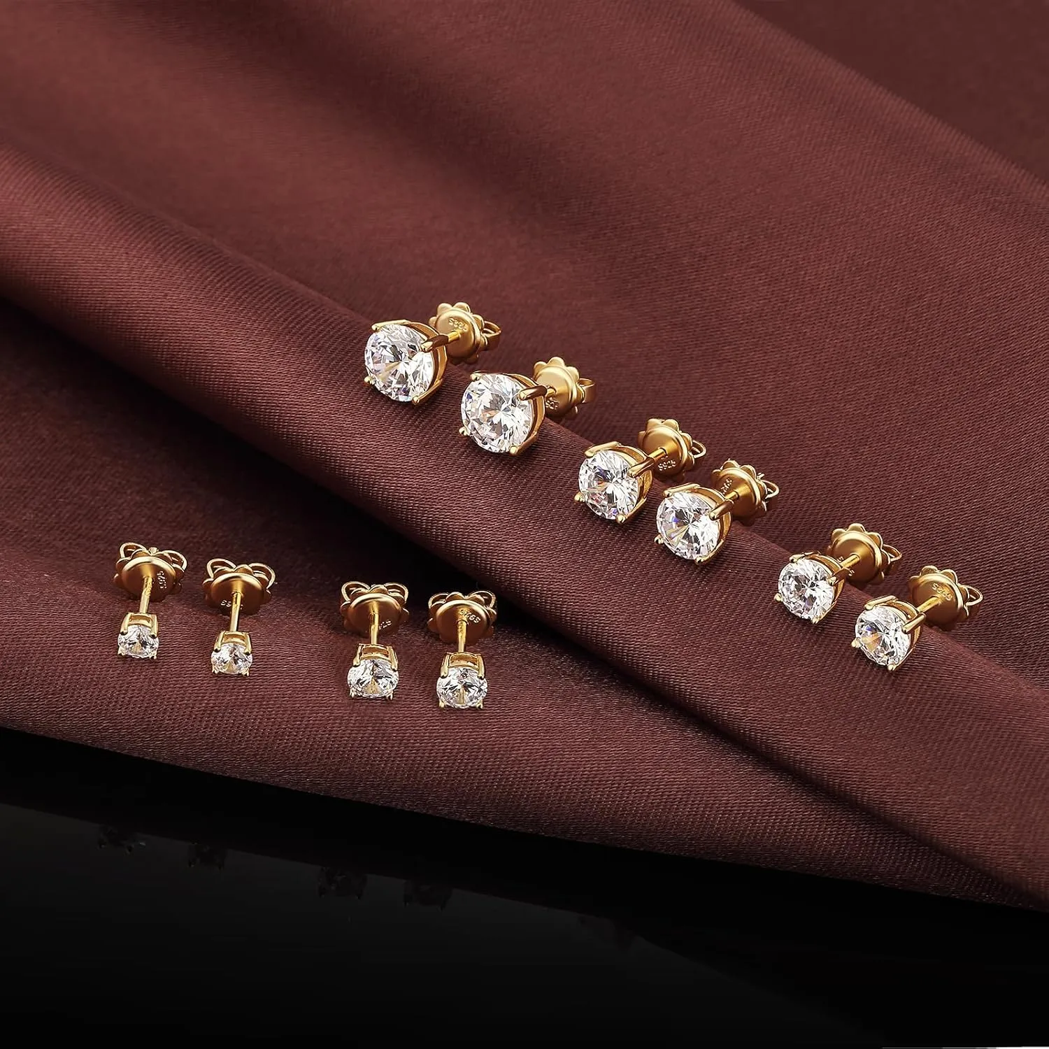 Platinum Plated Round Cut/Square Cut CZ Stud Earrings, 925 Sterling Silver Cubic Zirconia Earrings for Women/Men 4MM-8MM