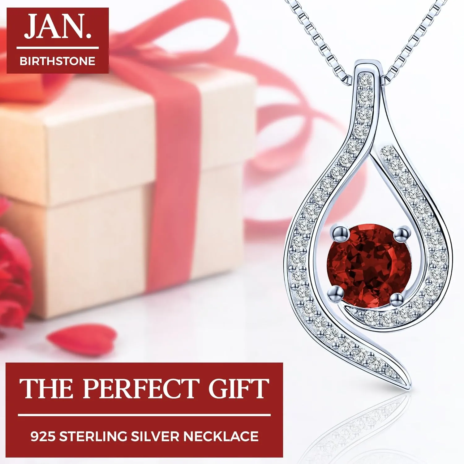 Platinum Plated Sterling Silver Teardrop Necklace Gift for Women Birthstone Necklace Gift for Her Birthstone Zirconia Anniversary Present for Wife Birthday