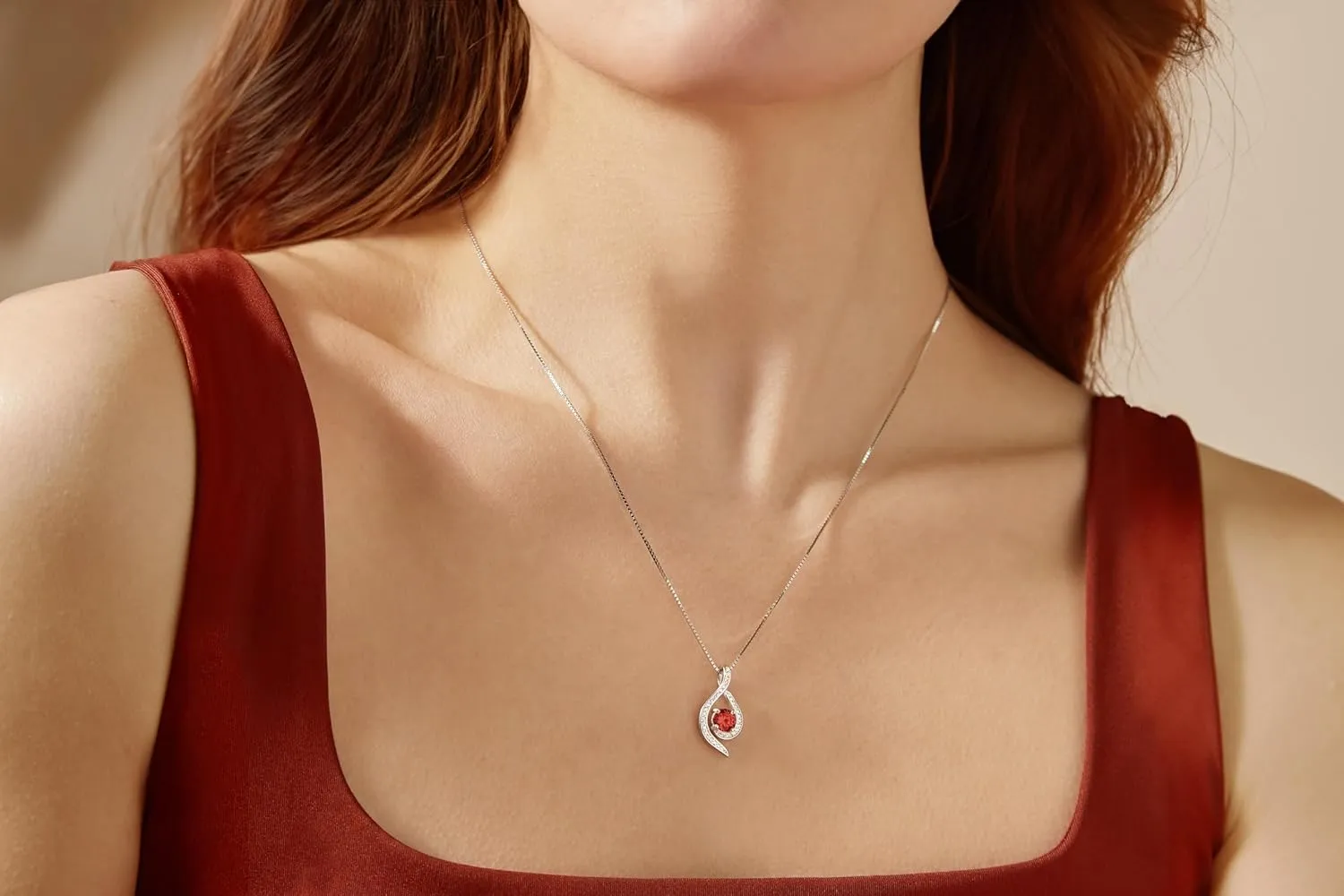 Platinum Plated Sterling Silver Teardrop Necklace Gift for Women Birthstone Necklace Gift for Her Birthstone Zirconia Anniversary Present for Wife Birthday