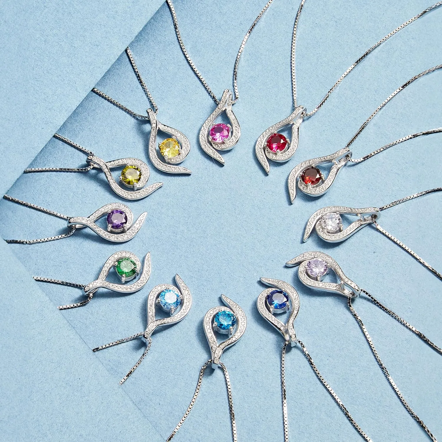 Platinum Plated Sterling Silver Teardrop Necklace Gift for Women Birthstone Necklace Gift for Her Birthstone Zirconia Anniversary Present for Wife Birthday