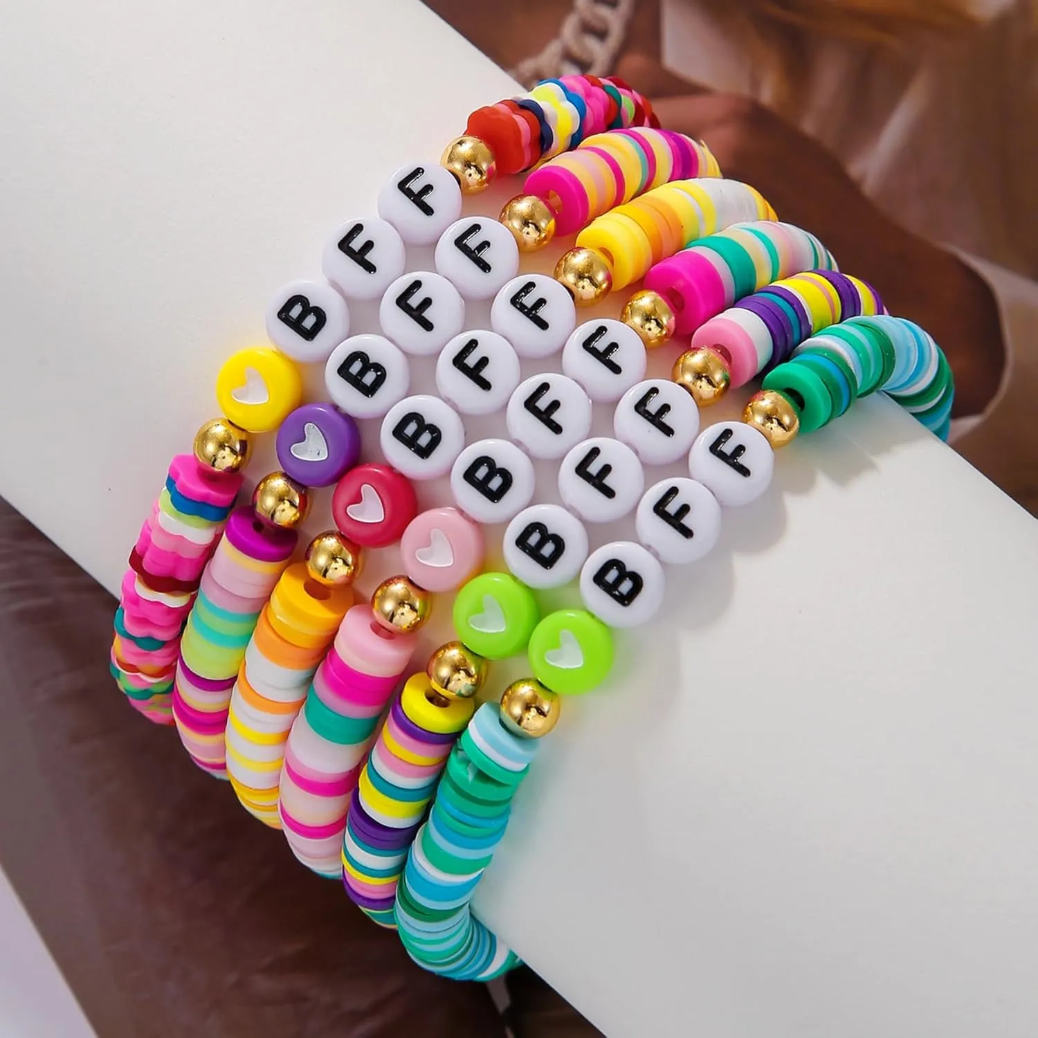 Preppy Jewelry Bracelets for Women Handmade Friendship Bracelets Clay Bead Colorful Surfer Heishi Bracelet Set Stackable Boho Y2K Summer Beach Elastic Layering Bracelets