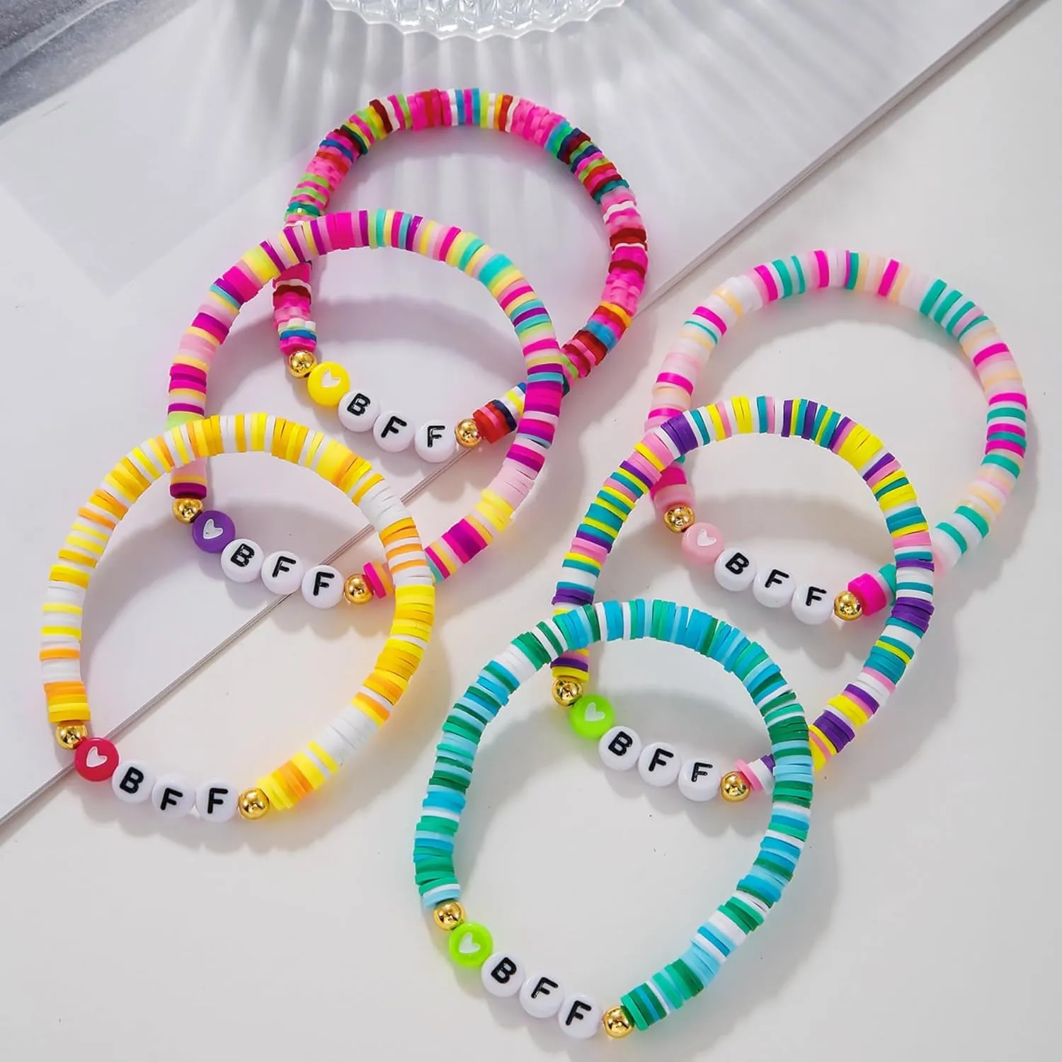 Preppy Jewelry Bracelets for Women Handmade Friendship Bracelets Clay Bead Colorful Surfer Heishi Bracelet Set Stackable Boho Y2K Summer Beach Elastic Layering Bracelets