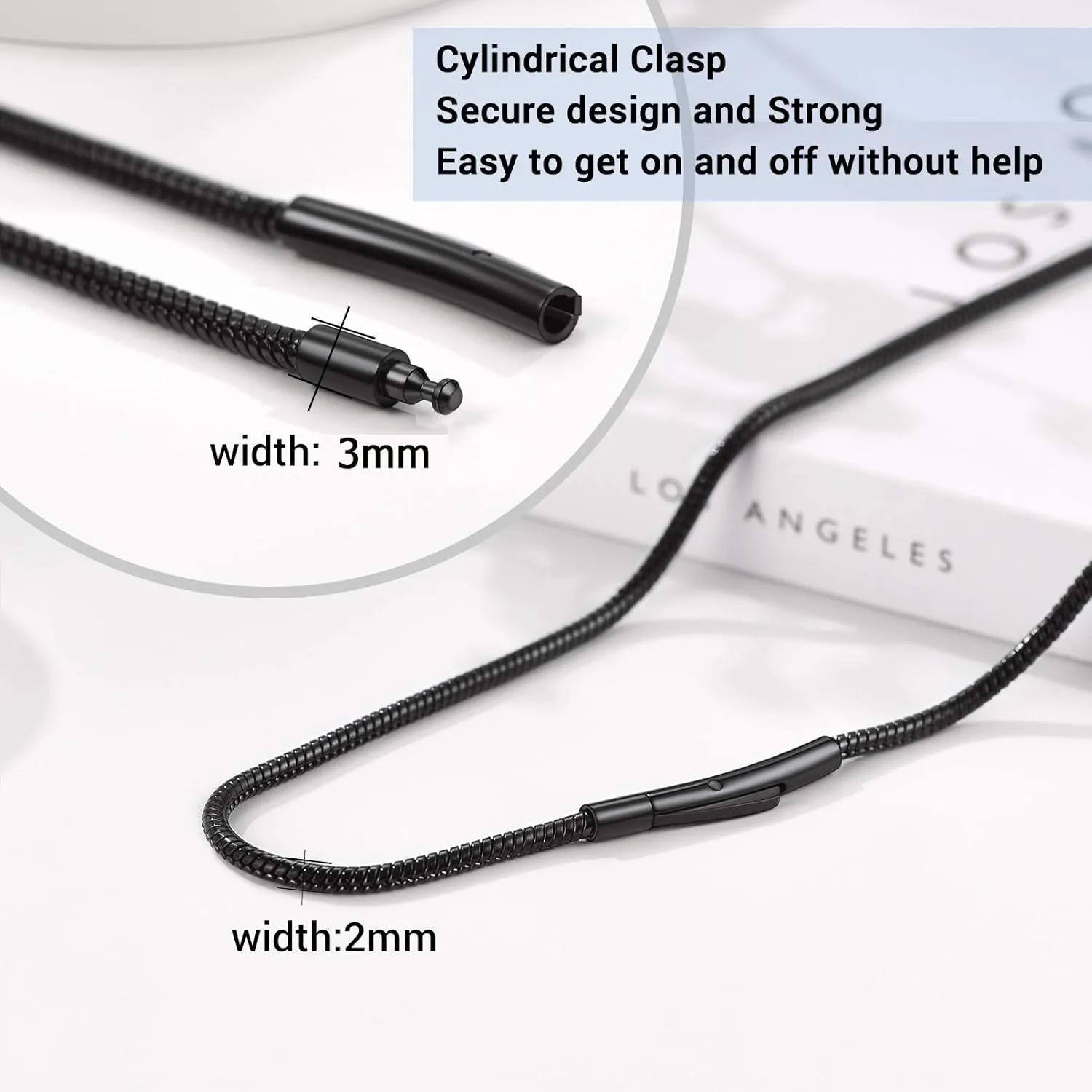 PROSTEEL 2MM Snake Chain Necklace for Men, Chain for Pendant, Black/Gold Plated Stainless Steel Chain Necklace, 16"-30", Come with Box