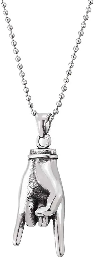 Punk Rock Roll, Steel Mens Womens Hand Pendant Necklace, 30 inches Steel Ball Chain