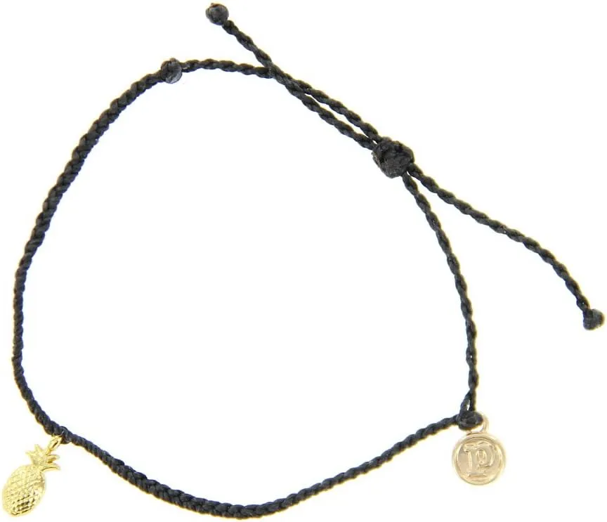 Pura Vida Bitty BB Pineapple Charm Bracelet - Plated Charm, Adjustable Band - 100% Waterproof