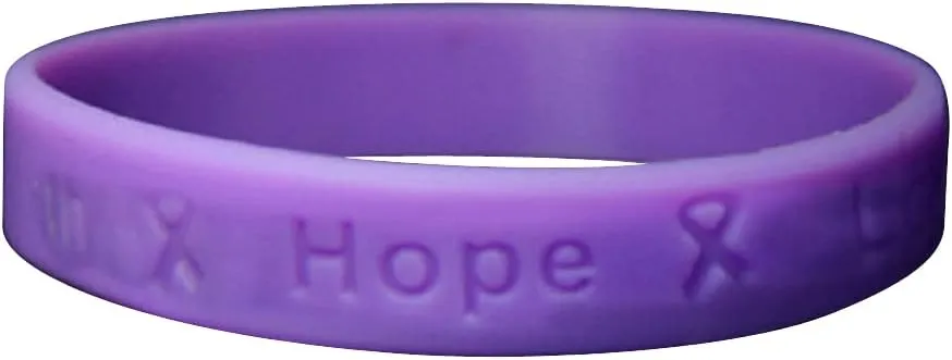 Purple Ribbon Wholesale Pack Silicone Bracelets/Wristbands for Alzheimers, Domestic Violence, Epilepsy, Pancreatic Cancer, Lupus, Crohns Disease Awareness  Perfect for Support Groups and Fundraisers
