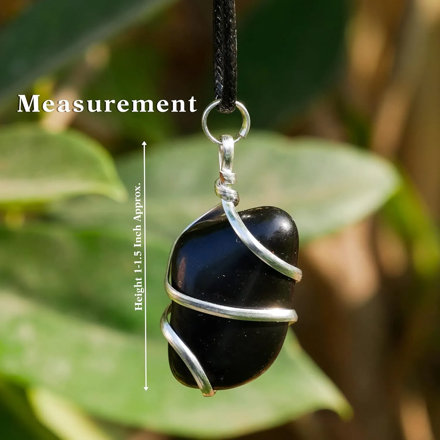 PYOR Black Agate Crystal Tumbled Necklace Wire Wrapped Crystals Natural Gemstones Chakra Balancing Energy Generator Good Luck Spiritual Gift Success Stones And Necklaces Prosperity Stone Silver Chain
