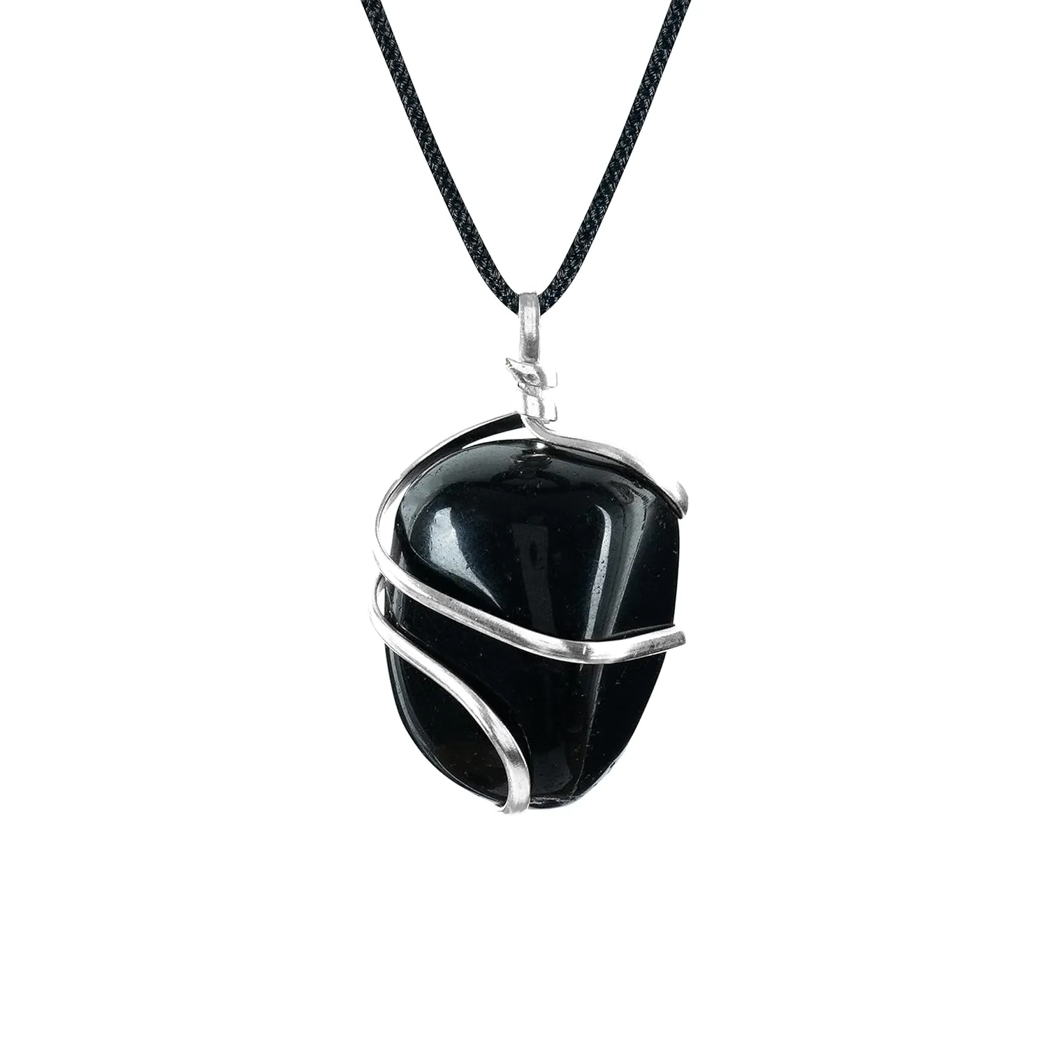PYOR Black Agate Crystal Tumbled Necklace Wire Wrapped Crystals Natural Gemstones Chakra Balancing Energy Generator Good Luck Spiritual Gift Success Stones And Necklaces Prosperity Stone Silver Chain