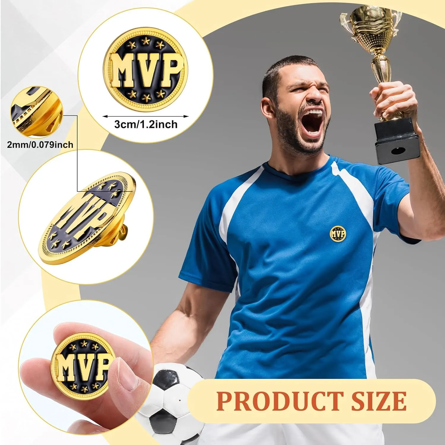 Quelay 24 Pcs Goat Championship Trophy Lapel Pins MVP Award Pins Bulk for Tournament League Football Team Sports Award Gifts