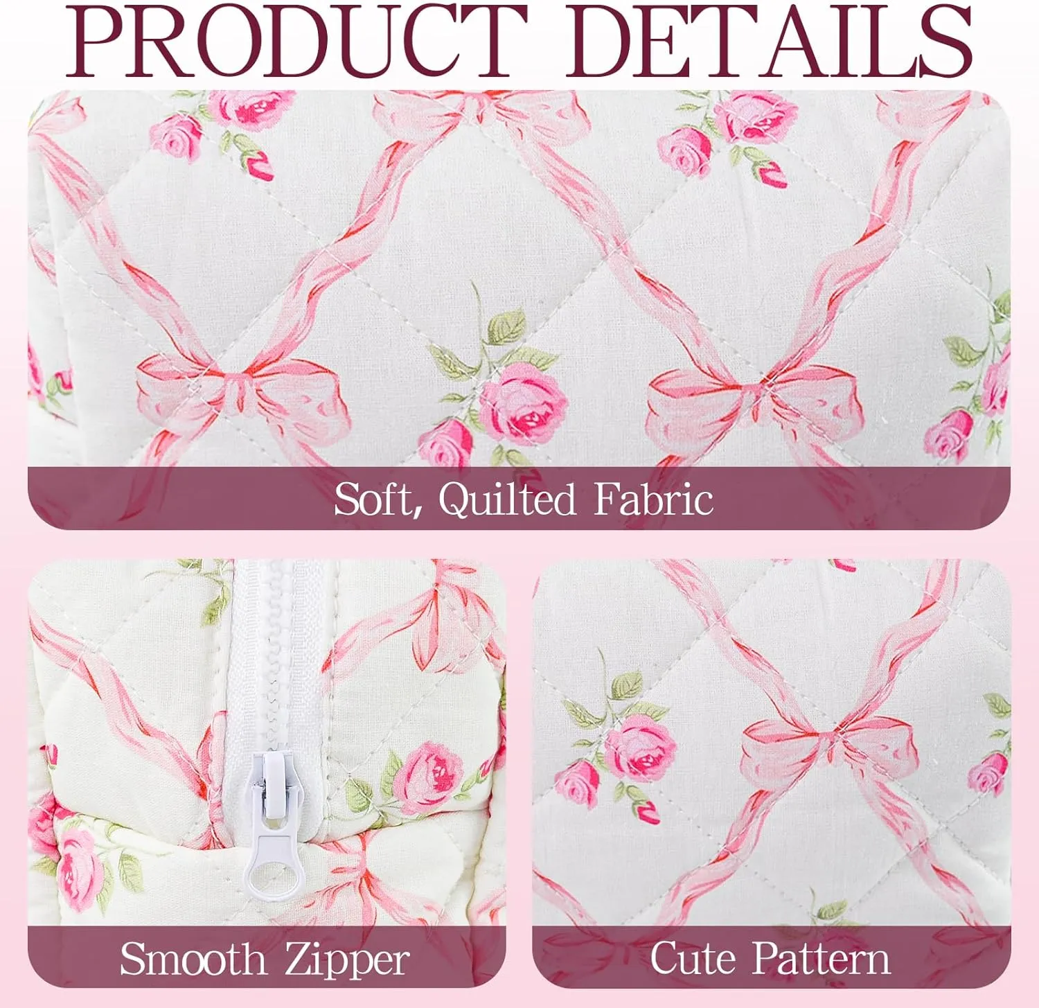Quilted Makeup Bag Floral Cotton Make up Bag Puffy Coquette Makeup pouch Aesthetic Cute Travel Toiletry Bag for Women Girls