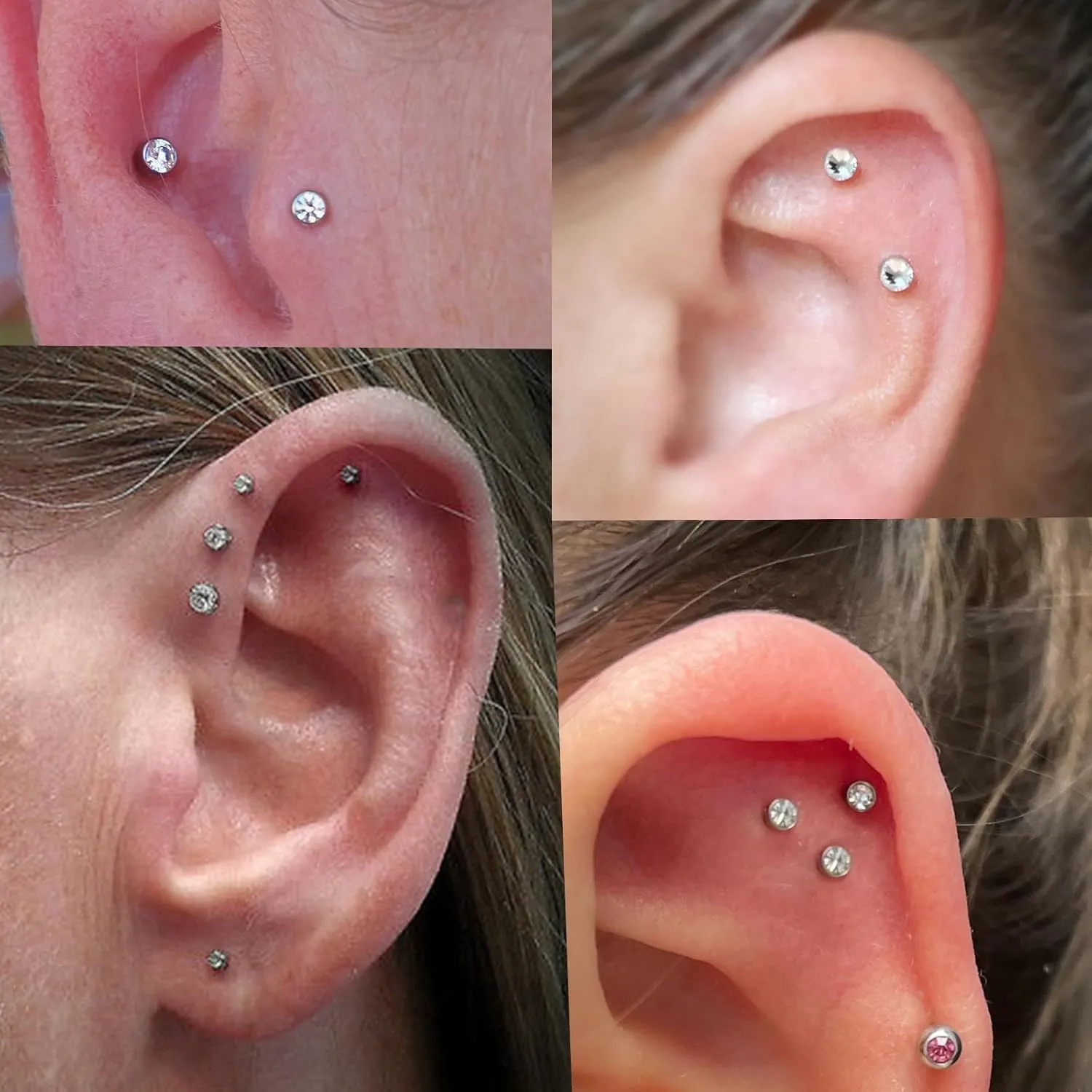 QWALIT 20g 18g 16g Tragus Piercing Jewelry Cartilage Tragus Earrings for Women Flat Back Nose Stud Internally Threaded Earrings Forward Helix Piercing Jewelry Threadless Taper Insertion Changing Tool